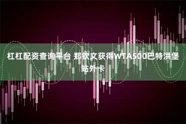 杠杠配资查询平台 郑钦文获得WTA500巴特洪堡站外卡